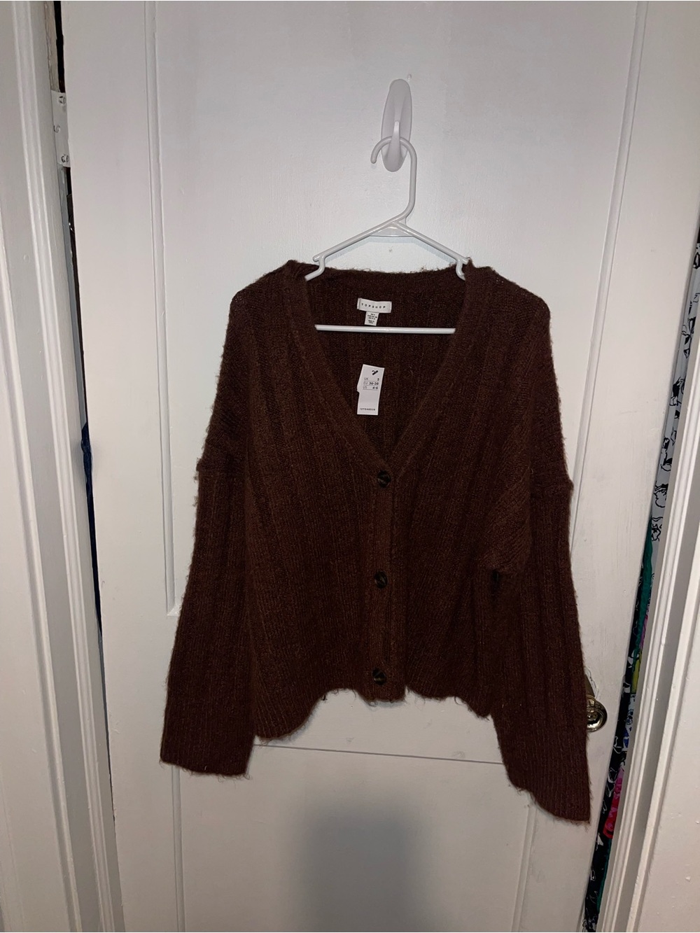 NWT Topshop Cozy Brown V-Neck Button Cardigan Crop Sweater - Size Small